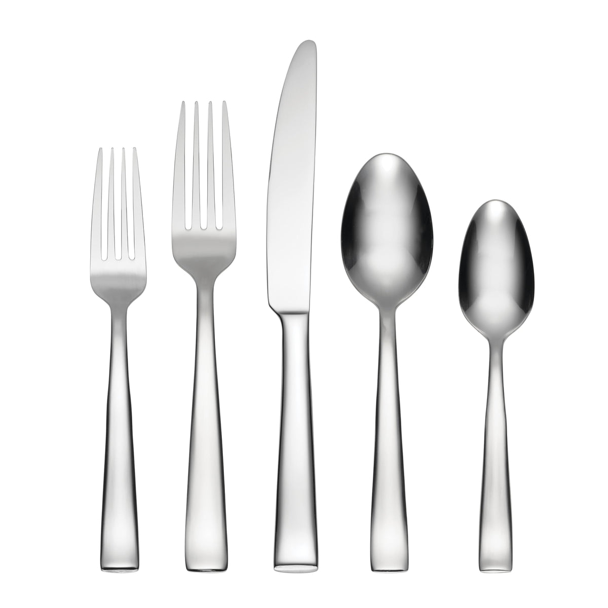 Oneida Monolith 20-piece flatware set arranged in a modern dining setup.