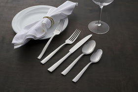 Oneida Monolith flatware close-up shows sleek lines.