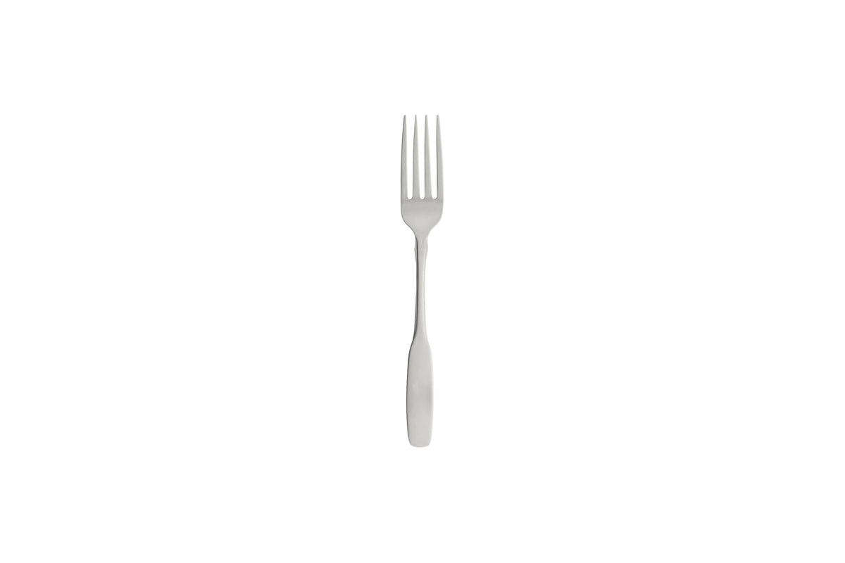 Oneida Paul Revere fork close-up showing mirror finish and durable weight for everyday use.