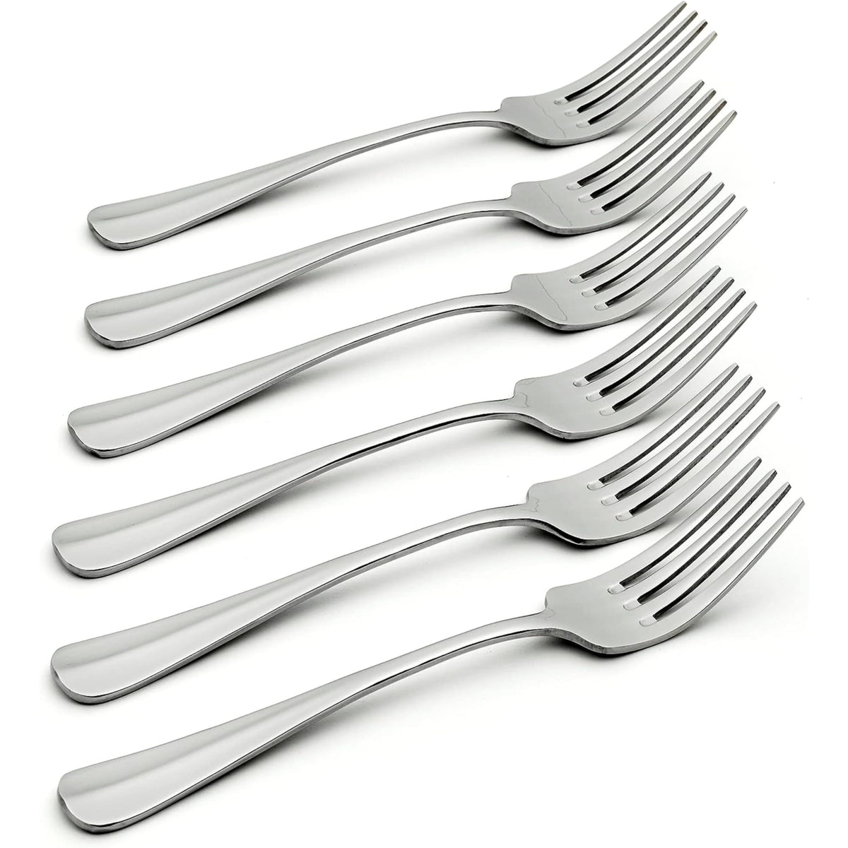 Oneida Savor dinner fork set in dishwasher-safe stainless steel for simple cleanup after meals.
