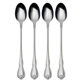 Oneida True Rose iced tea spoons set of four in silver with a refined finish.