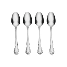 Oneida True Rose teaspoons with a mirror finish for elegant daily dining.