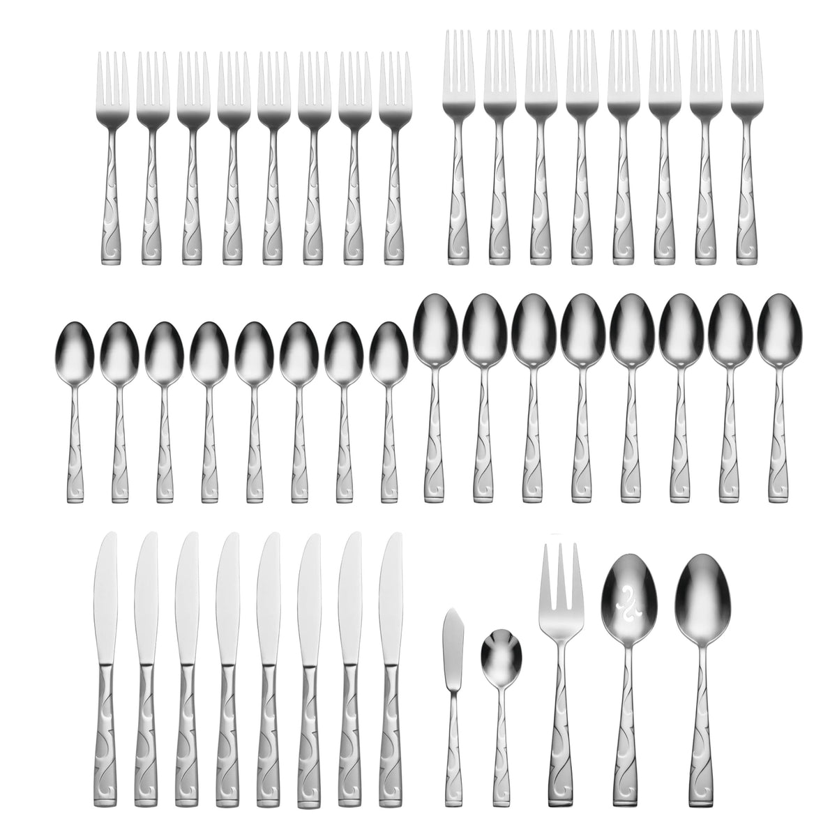 Oneida Tuscany serving utensils arranged for family meals.