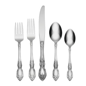 Oneida Wordsworth 45-piece set for 8 flatware with ornate floral handles enhances formal dinners.