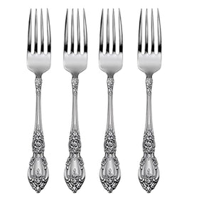 Oneida Wordsworth dinner forks on table with elegant mirror finish.