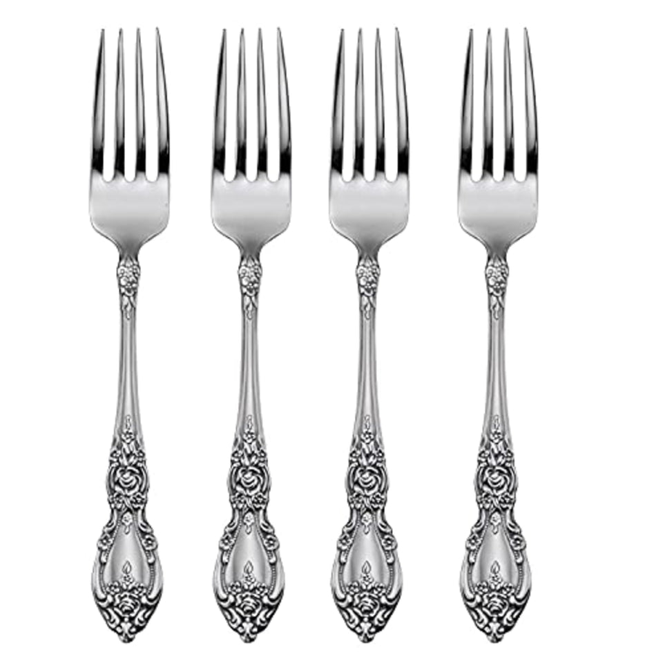 Oneida Wordsworth dinner forks on table with elegant mirror finish.