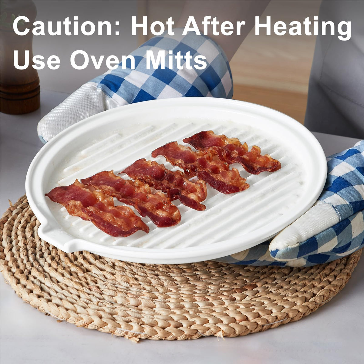 ONEMORE bacon tray grease drain emphasizes easy cleanup after cooking