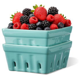 ONEMORE Berry Basket ceramic bowl on counter for rinsing and serving berries.