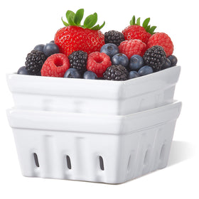 ONEMORE berry basket ceramic with holes for quick drainage and fresh berries.