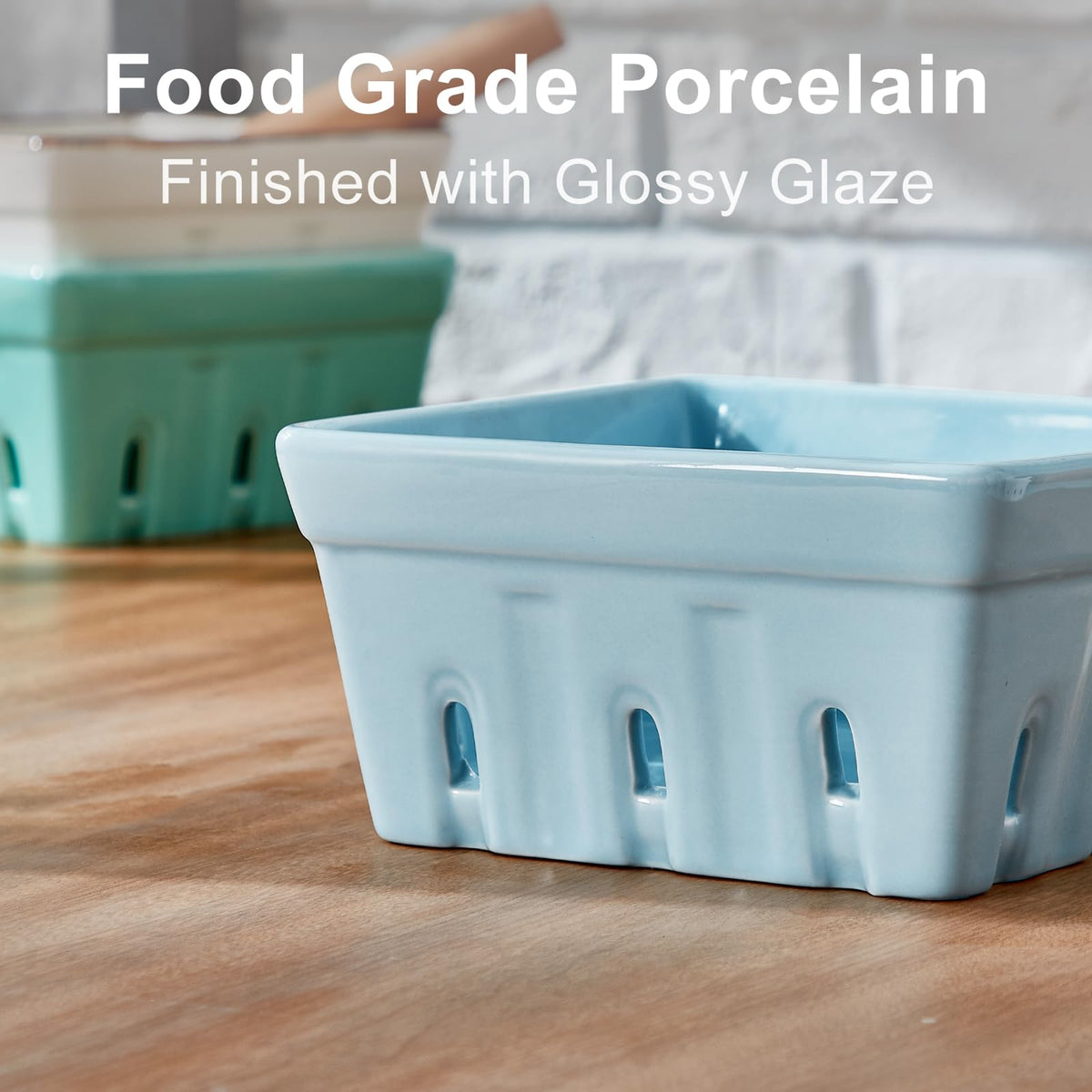 ONEMORE Berry Basket blue, dishwasher-safe stoneware for easy cleanup and long-lasting use.
