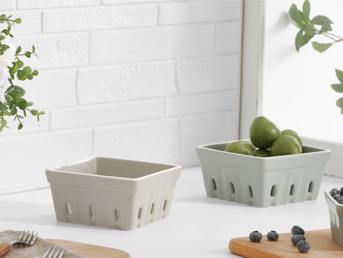 ONEMORE stoneware berry basket gray glaze adds rustic kitchen charm