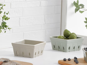 ONEMORE stoneware berry basket gray glaze adds rustic kitchen charm