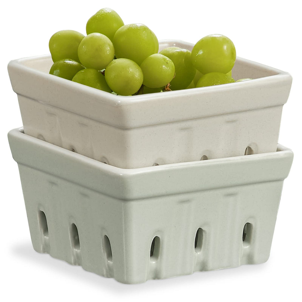 ONEMORE ceramic berry basket square 2-pack for stylish fruit display