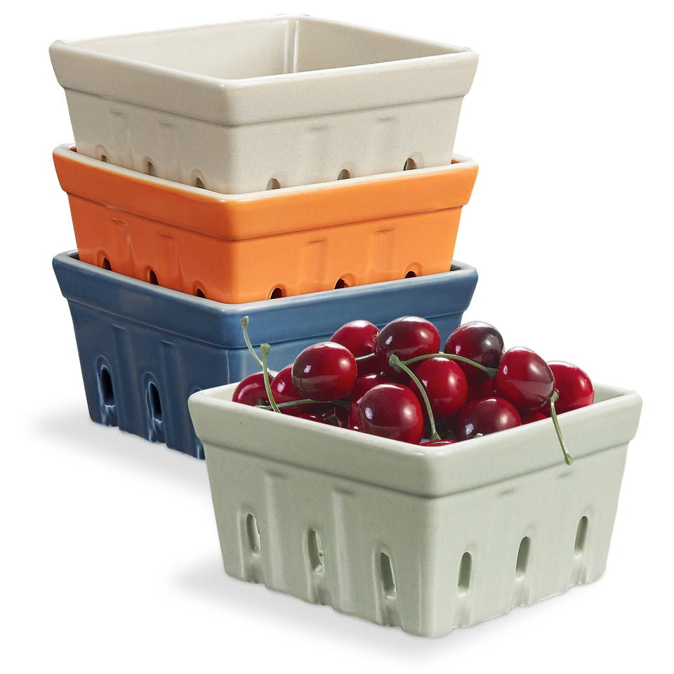 ONEMORE ceramic berry basket for rustic counter display and rinsing berries