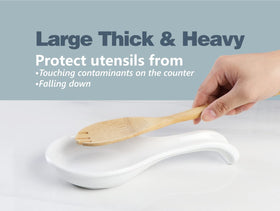 ONEMORE ceramic spoon rest with extra-wide base accommodates bulky utensils.
