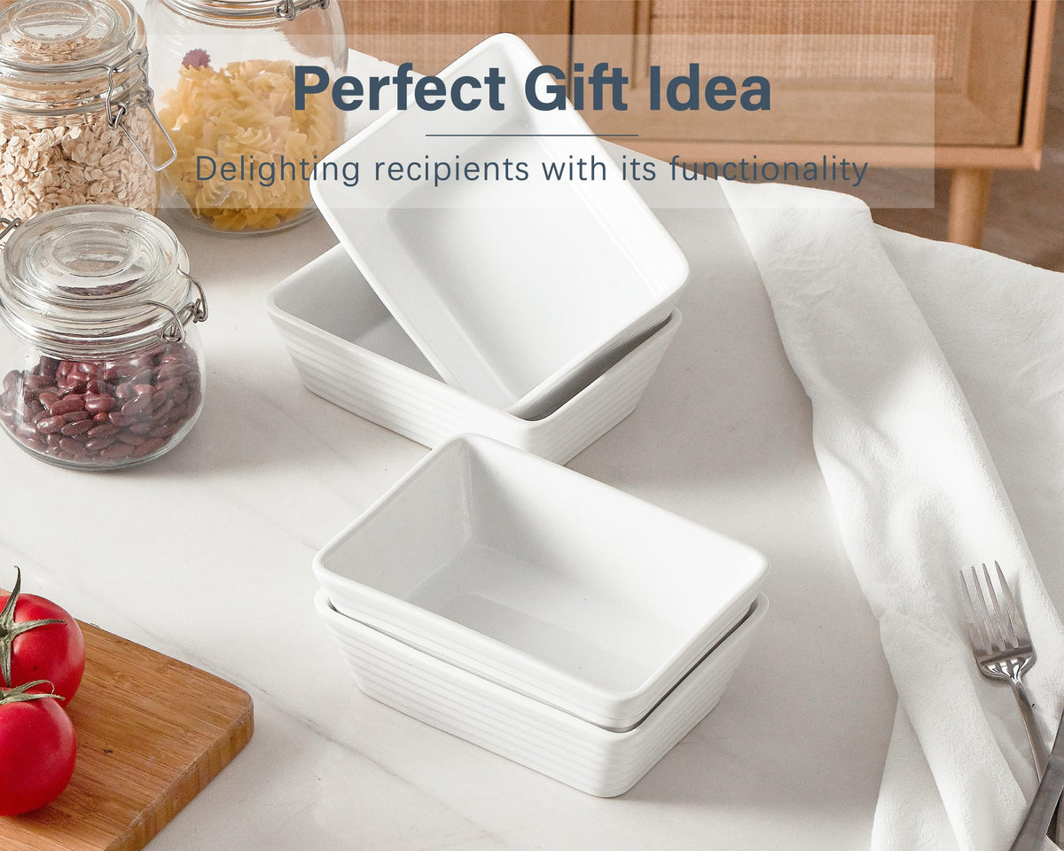 ONEMORE compact baking dish on a kitchen shelf for storage.