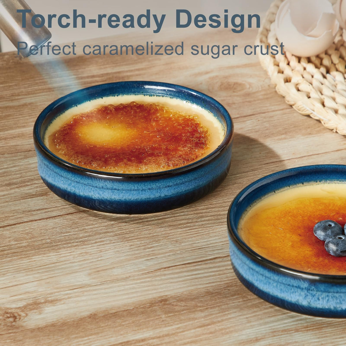 ONEMORE creme-brulee ramekins ideal for custards and caramelized tops.