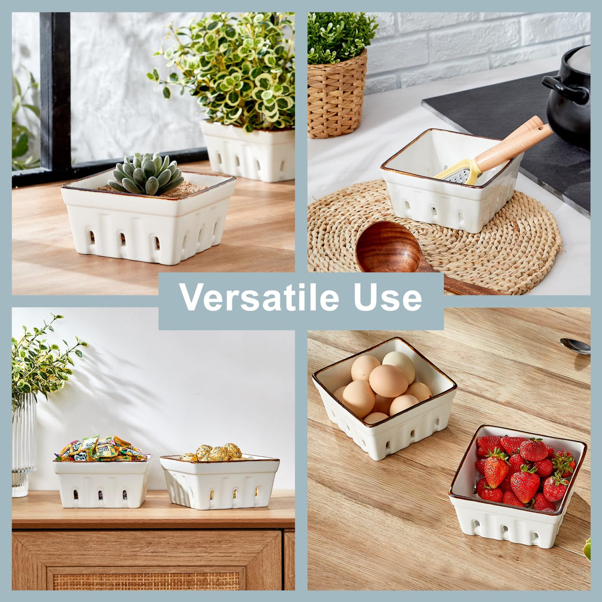 ONEMORE double-pack cream white fruit bowls ideal for fridge and counter