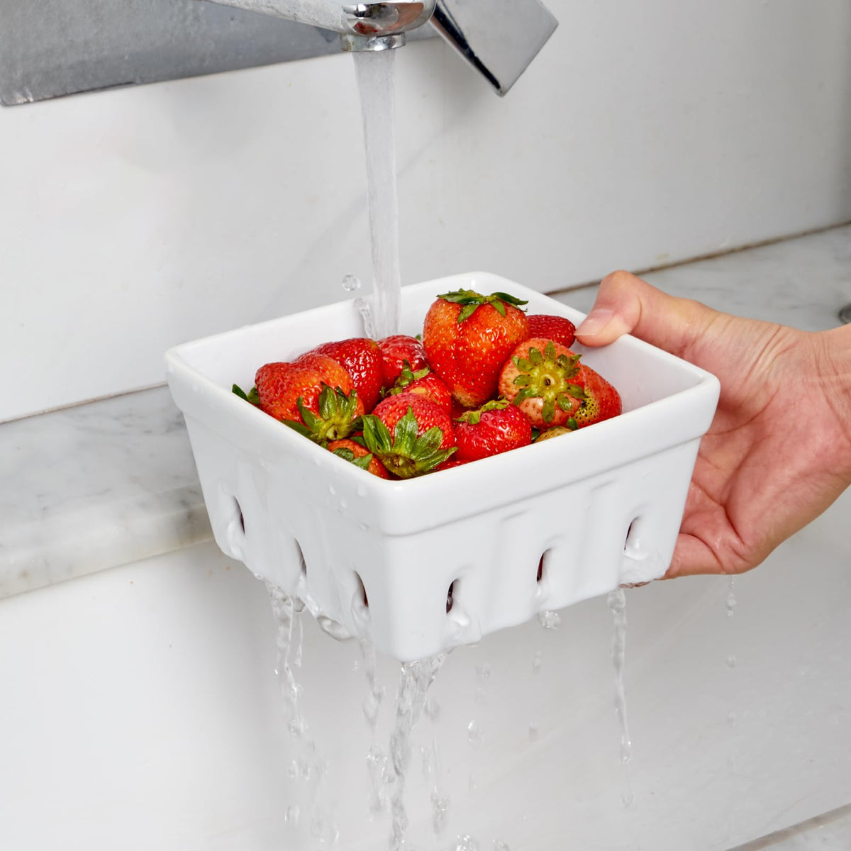 ONEMORE fridge-ready berry container keeps fruit fresh and dry longer.
