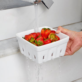 ONEMORE fridge-ready berry container keeps fruit fresh and dry longer.