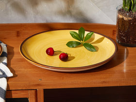 ONEMORE porcelain plates 10.5-inch color inset blue red green yellow adds vibrant table appeal.
