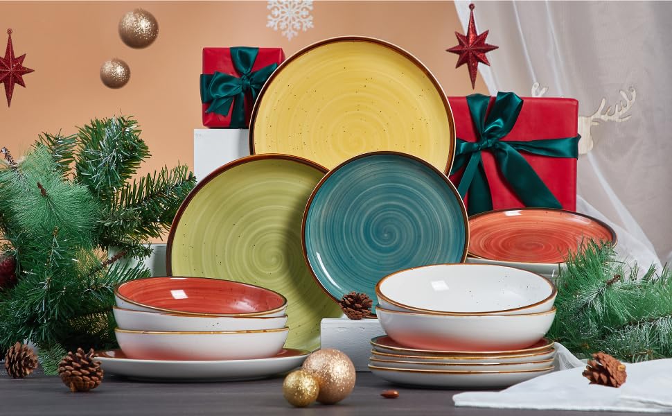 ONEMORE porcelain plates 10.5-inch dishwasher-safe plates for easy cleanup.