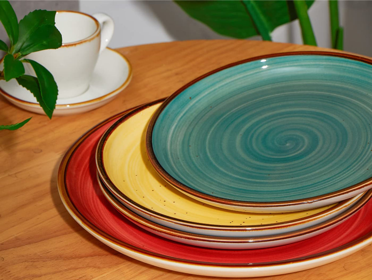 ONEMORE porcelain plates 10.5-inch stack illustrates space-saving kitchen organization.