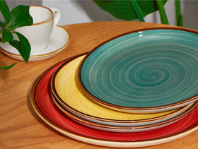ONEMORE porcelain plates 10.5-inch stack illustrates space-saving kitchen organization.