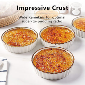 ONEMORE 4oz ramekins with brown rim add warm presentation.