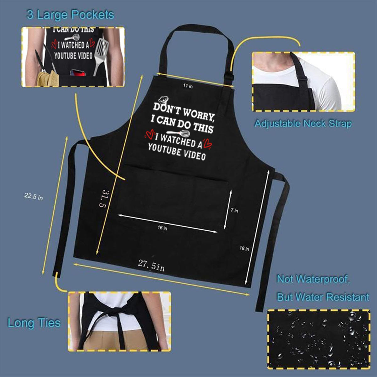 ONFAON apron with adjustable neck strap for a comfortable fit