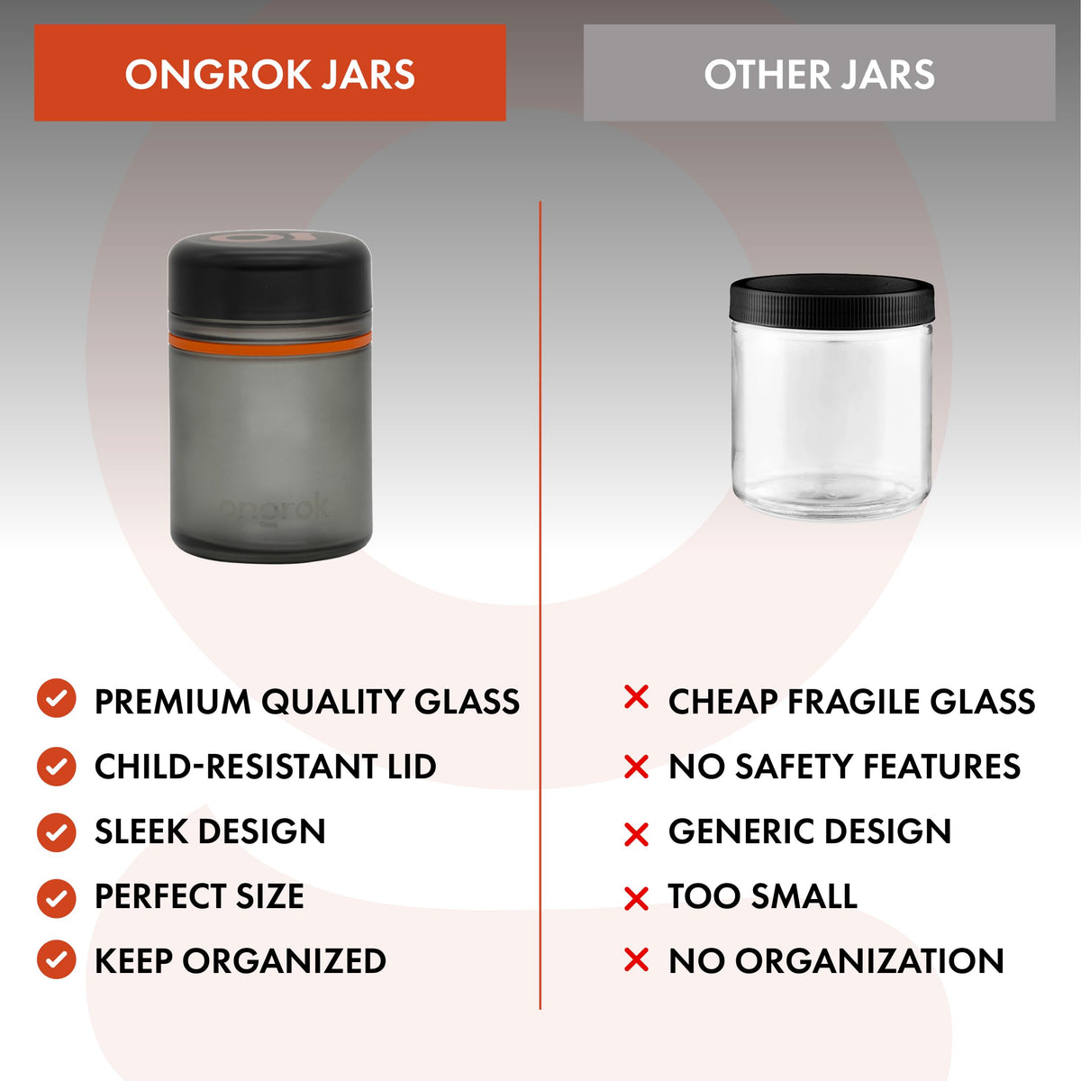 ONGROK jar with child resistant lid for safer storage in households