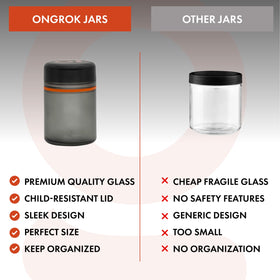 ONGROK jar with child resistant lid for safer storage in households