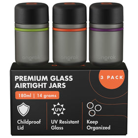 ONGROK glass storage jar front view with 180ml capacity and UV-resistant glass preserves aroma