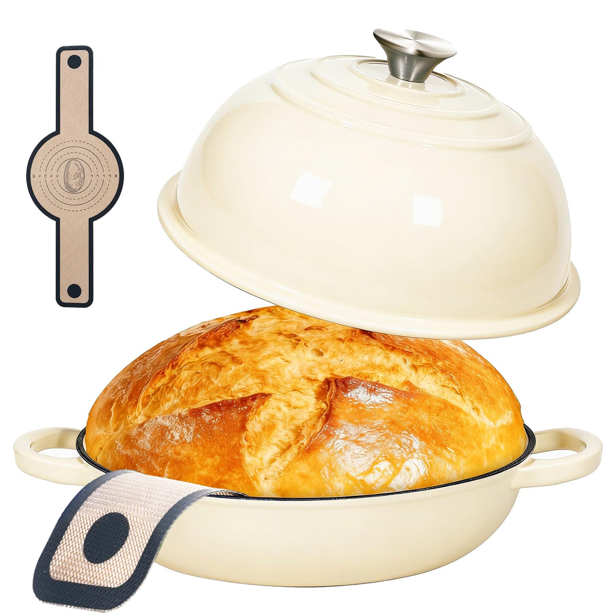 ONKO Dutch Oven bread-dome image shows steam-trapping design for crusty sourdough