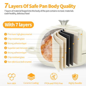 ONKO Dutch Oven interior-enamel demonstrates non-stick surface and stain resistance for cleanup