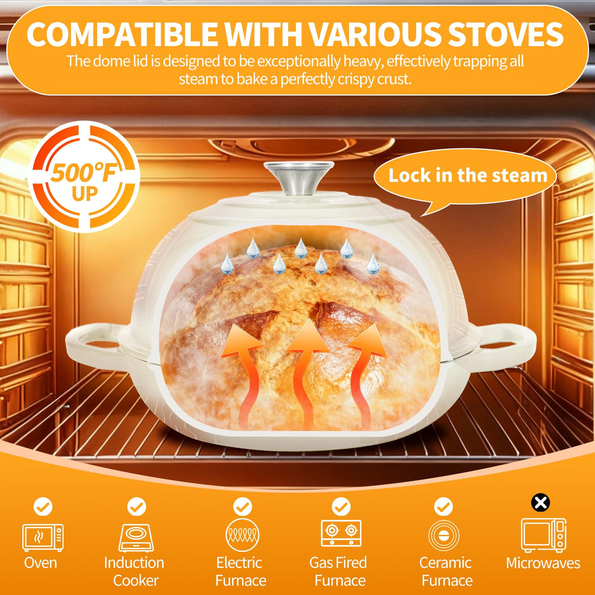 ONKO Dutch Oven lid-closeup features sturdy knob and enamel finish enabling easy handling