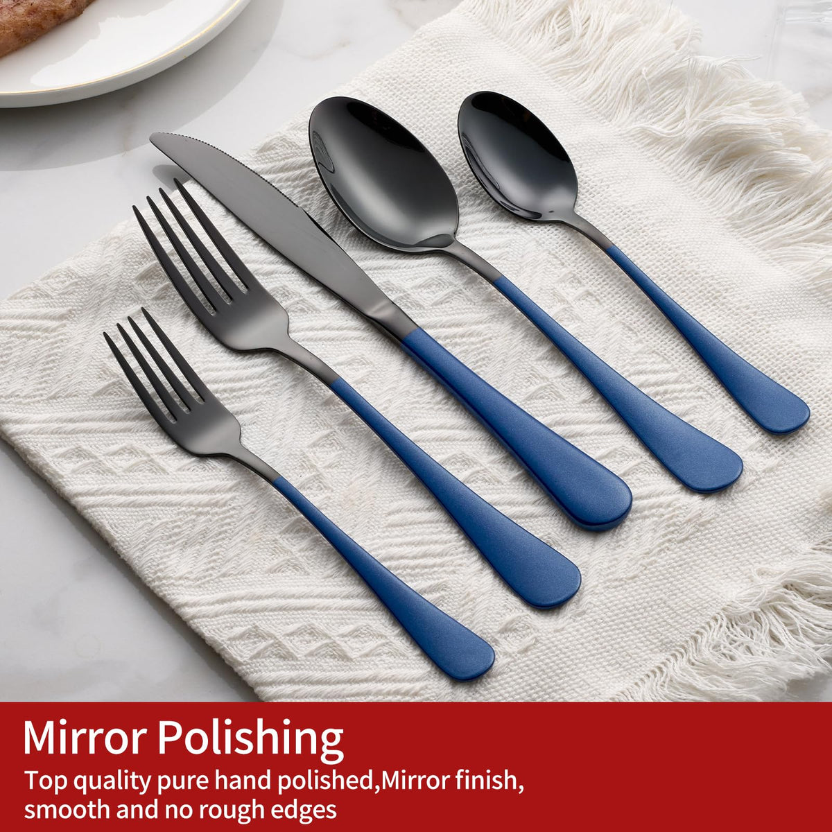 Onlycooker 18-0 stainless steel dining knives image emphasizes rust resistance and longevity.