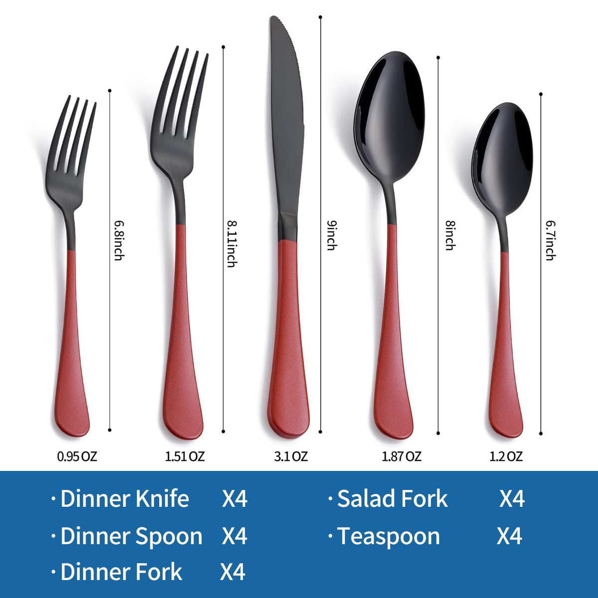 Onlycooker 18/0 stainless steel flatware resists rust for lasting everyday use.