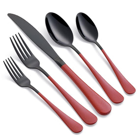 Onlycooker 20-piece flatware set with red handles for stylish dining and comfortable grip.