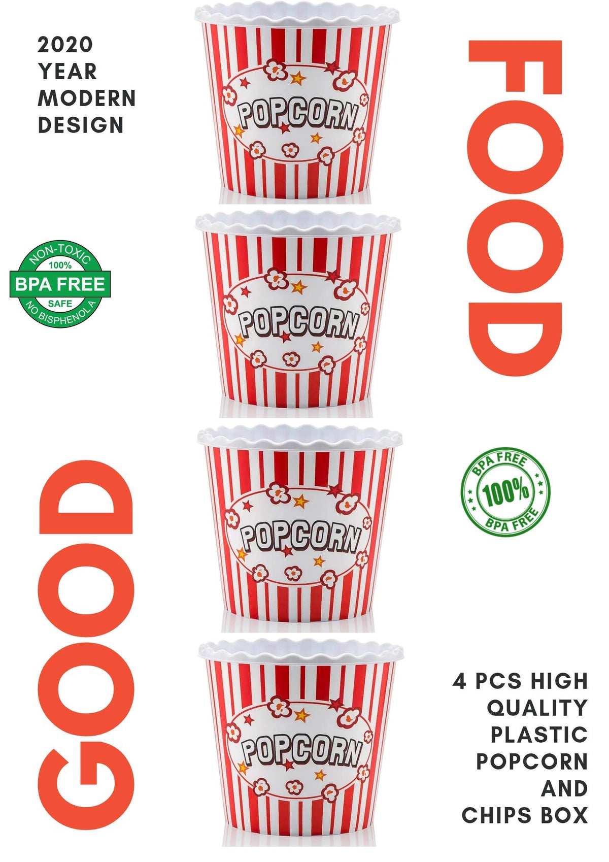 ONONEXPRESS popcorn bowls in red and white ready for snacks and movie marathons