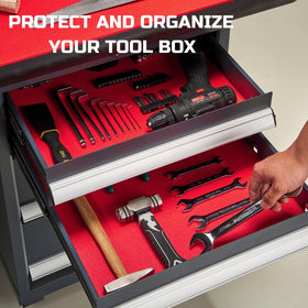Onreva tool box liner cut to fit red, easy drawer installation.