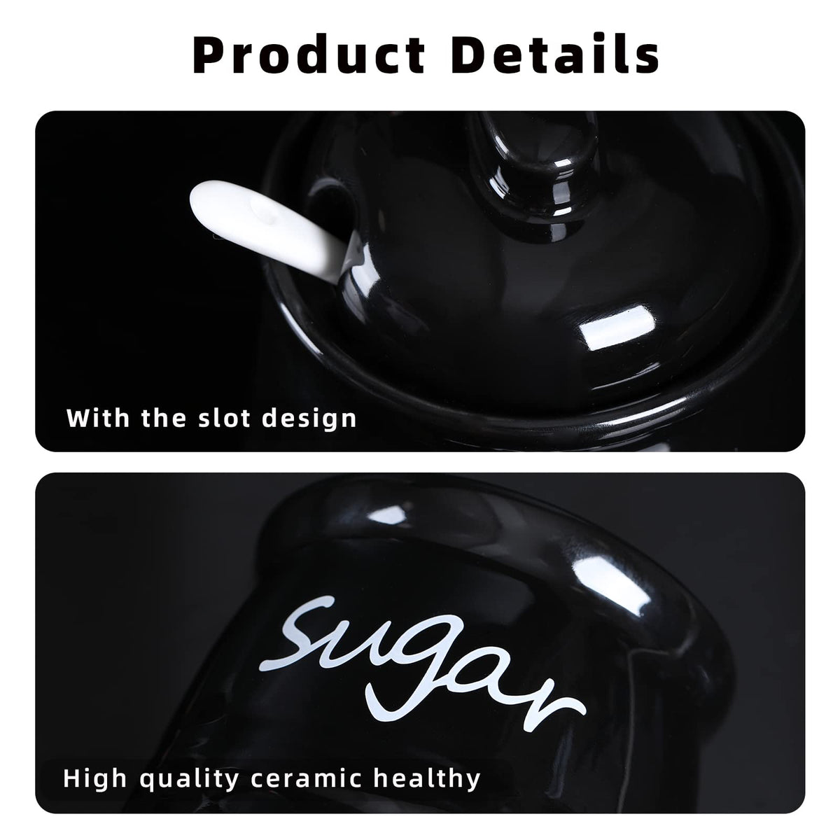 ONTUBE ceramic sugar bowl with spoon, compact for kitchen storage.