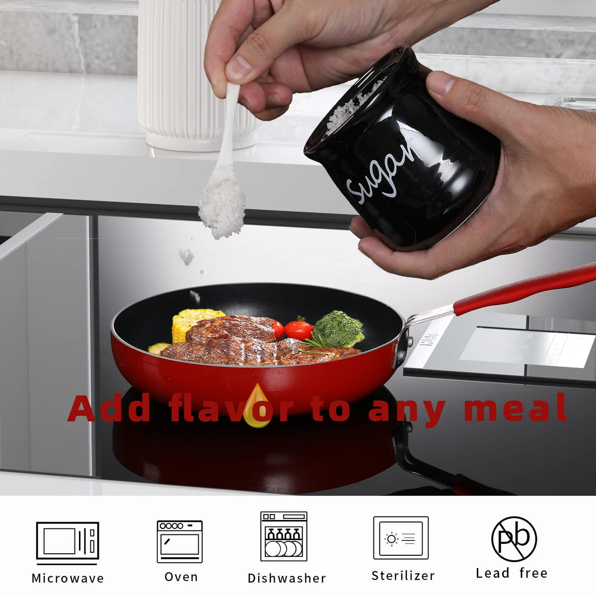 Close-up of ONTUBE sugar bowl lid in glossy black ceramic.