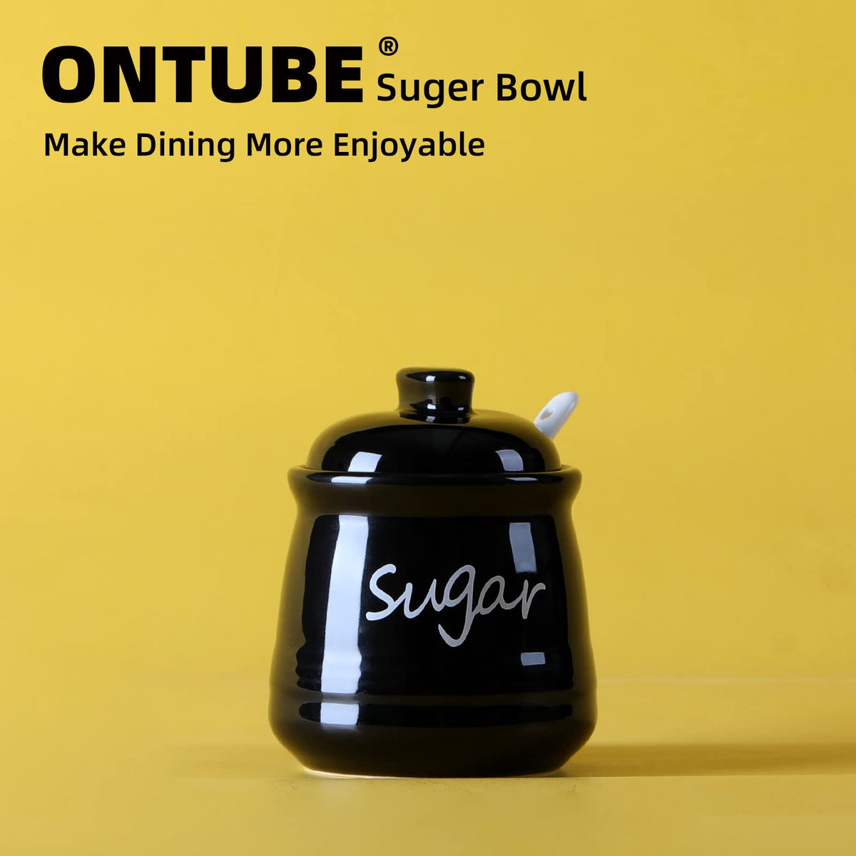 Lid securely fitting ONTUBE ceramic sugar bowl for cleanliness.
