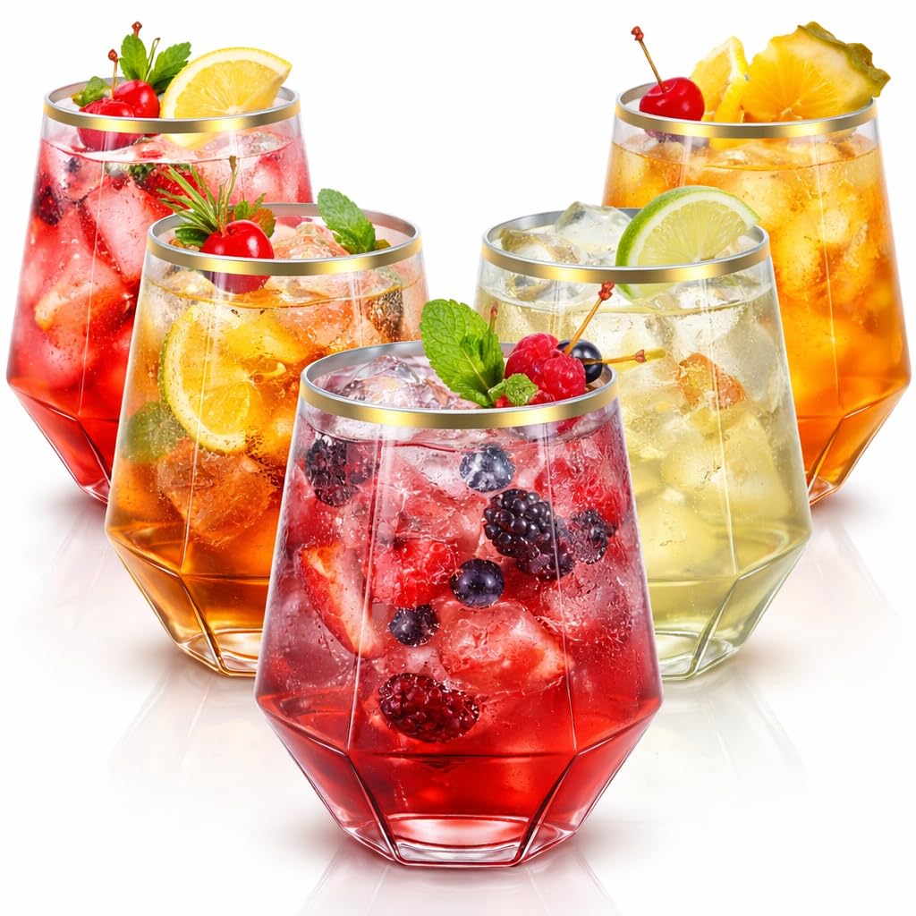 Oojami Diamond Gold Rim Cups 12oz with shimmering rim for elegant gatherings.