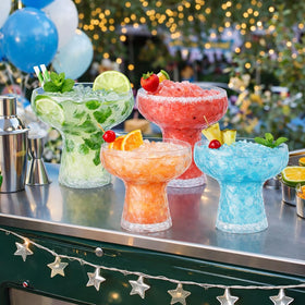 Oojami Lunara clear hammered plastic cups add a premium look for cocktails.