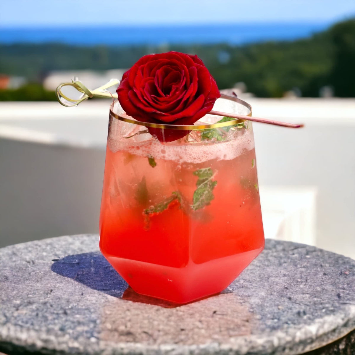 Oojami Stemless Plastic Glasses with Gold Rim for stylish weddings and outdoor parties.