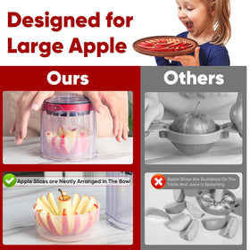 OOKUU apple slicer with safety guard keeping hands away from blades during use.