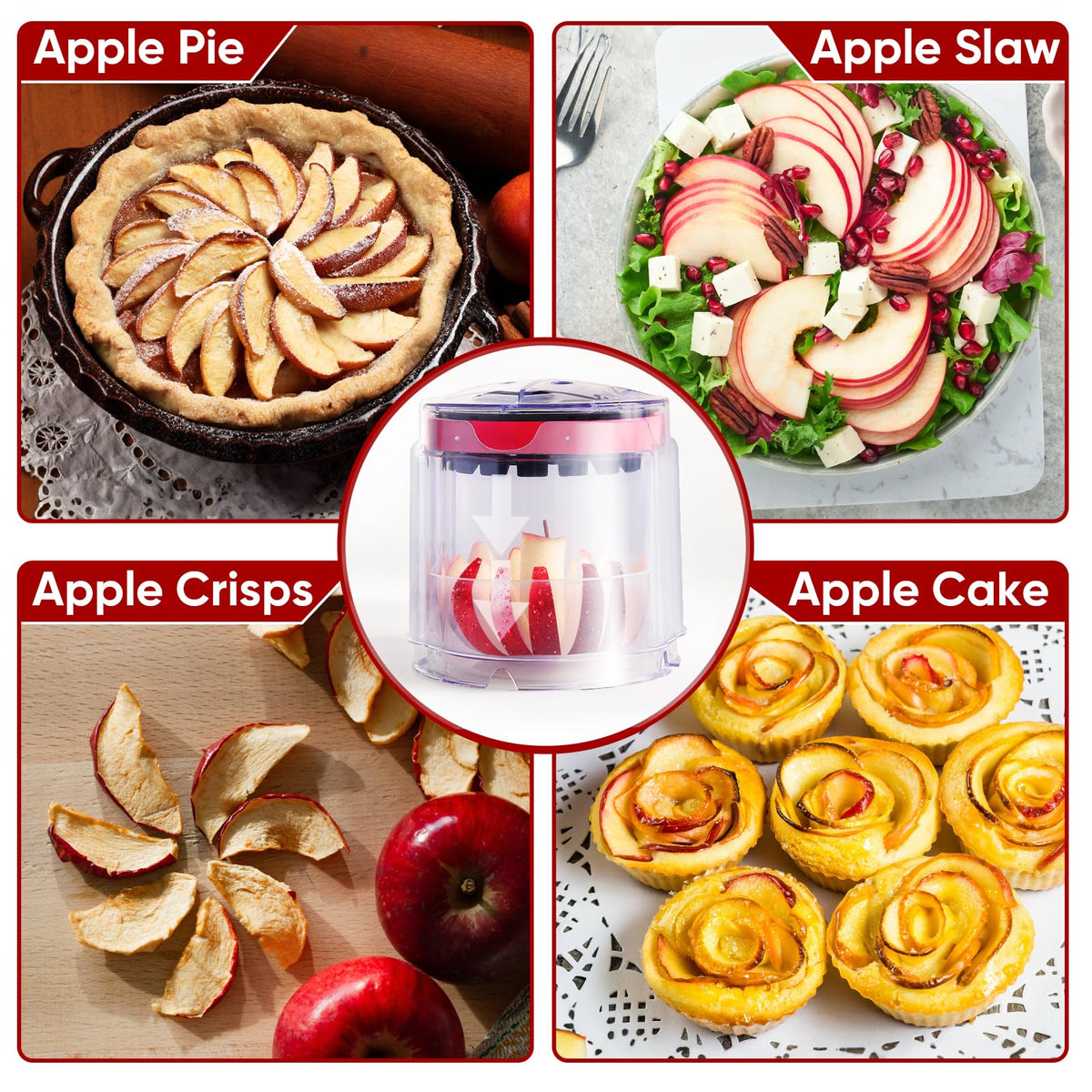 OOKUU catches slices in a clear bowl for quick serving and presentation.