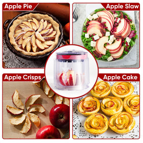 OOKUU catches slices in a clear bowl for quick serving and presentation.